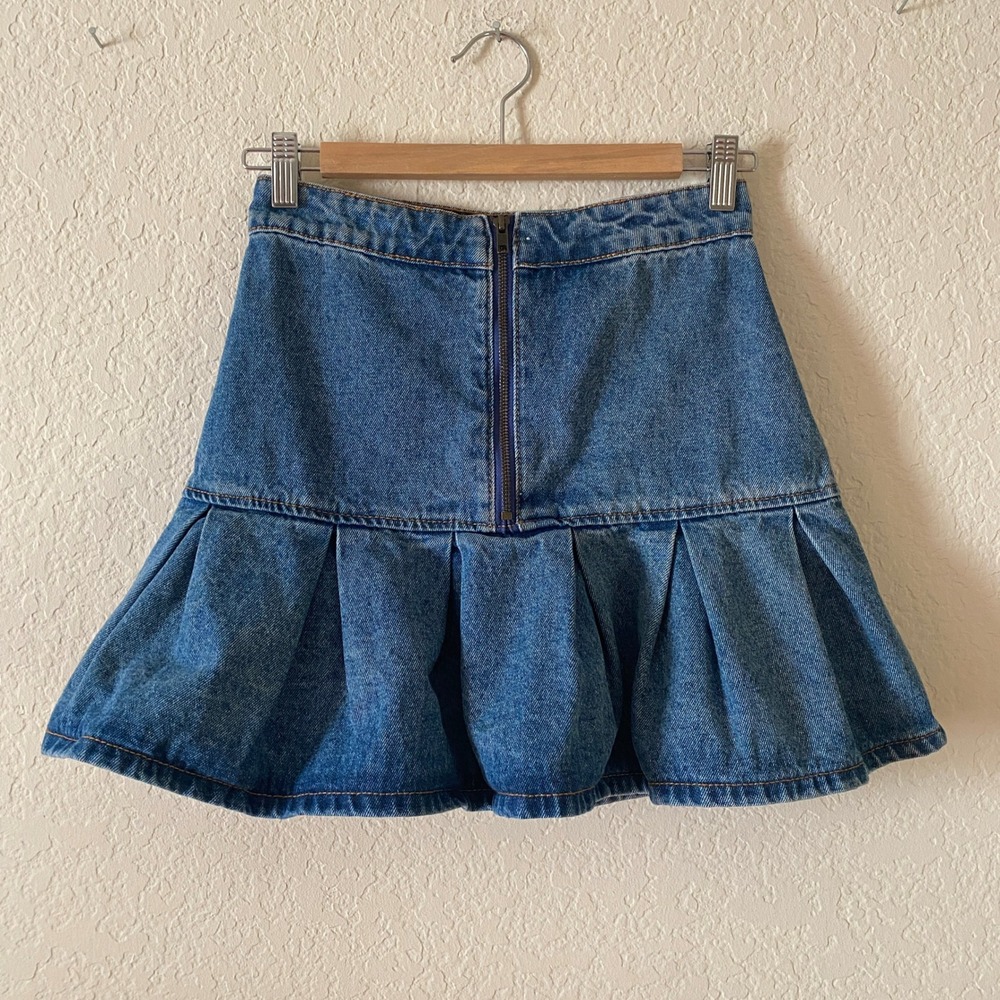 Lioness Denim Mini Skirt Size S Blue Pleated Ruffle Rodeo Western‎ Boho Festival - Picture 3 of 7